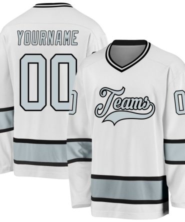 Custom White Silver-Black Hockey Jersey, Gift For Hockey Fans