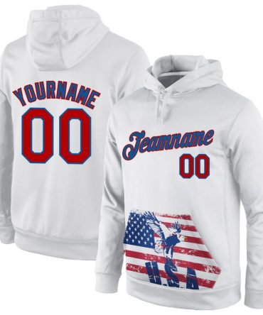 Custom White Red-Blue 3D American Flag Fashion Sports Pullover Sweatshirt Hoodie, Gift For Football, Baseball, Hockey, Basketball, Softball & Rugby Fans