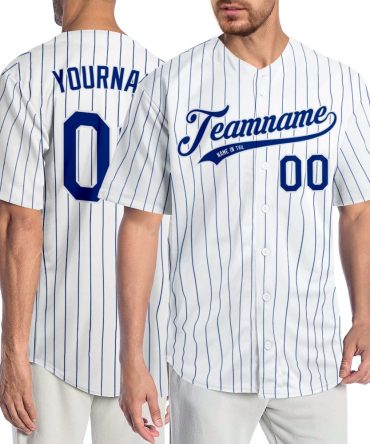 Custom White Royal Pinstripe Royal-White Baseball Jersey, Gift For Baseball Fans