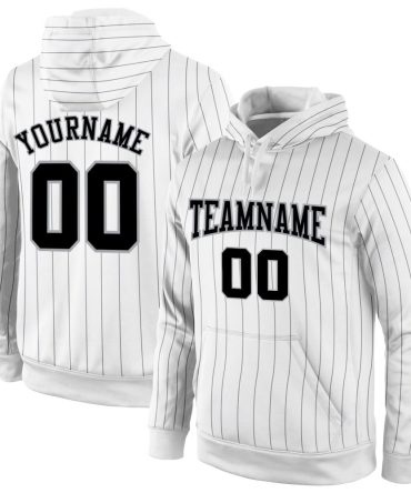 Custom White Black Pinstripe Black-Gray Sports Pullover Sweatshirt Hoodie, Gift For Football, Baseball, Hockey, Basketball, Softball & Rugby Fans