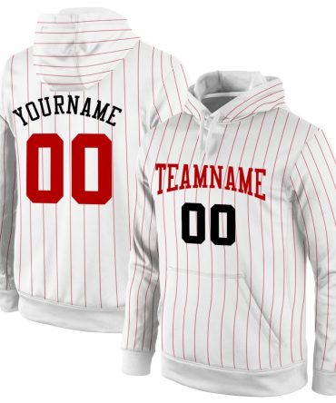 Custom White Red Pinstripe Red-Black Sports Pullover Sweatshirt Hoodie, Gift For Football, Baseball, Hockey, Basketball, Softball & Rugby Fans