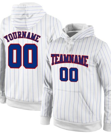 Custom White Royal Pinstripe Royal-Red Sports Pullover Sweatshirt Hoodie, Gift For Football, Baseball, Hockey, Basketball, Softball & Rugby Fans