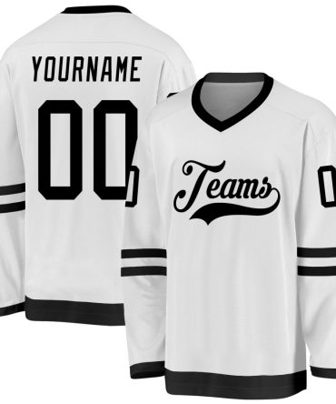 Custom White Black Hockey Jersey, Gift For Hockey Fans
