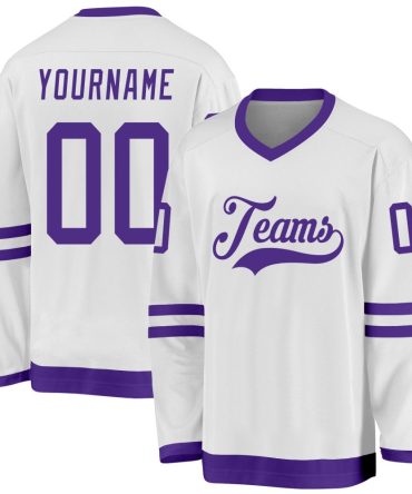 Custom White Purple Hockey Jersey, Gift For Hockey Fans