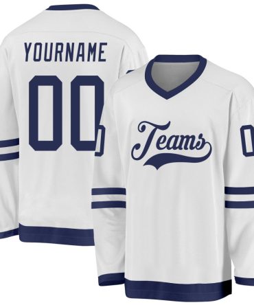 Custom White Navy Hockey Jersey, Gift For Hockey Fans