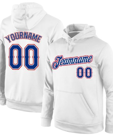 Custom White Royal-Red Sports Pullover Sweatshirt Hoodie, Gift For Football, Baseball, Hockey, Basketball, Softball & Rugby Fans