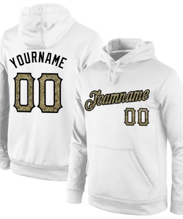 Custom White Camo-Black Sports Pullover Sweatshirt Hoodie, Gift For Football, Baseball, Hockey, Basketball, Softball & Rugby Fans