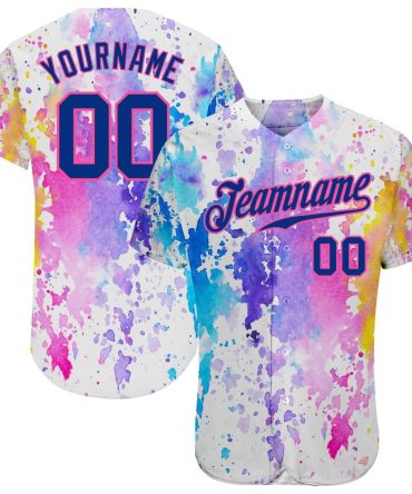 Custom White Royal-Pink 3D Pattern Design Watercolor Baseball Jersey, Gift For Baseball Fans
