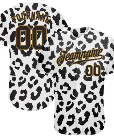 Custom White Black-Old Gold 3D Pattern Design Leopard Baseball Jersey, Gift For Baseball Fans