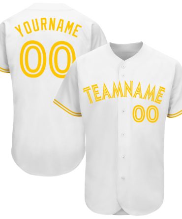 Custom White White-Gold Baseball Jersey, Gift For Baseball Fans