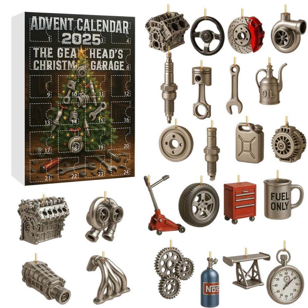 Gearheads Christmas Garage Advent Calendar 2026 24 Days Car Parts Acrylic Ornaments Xmas Gifts