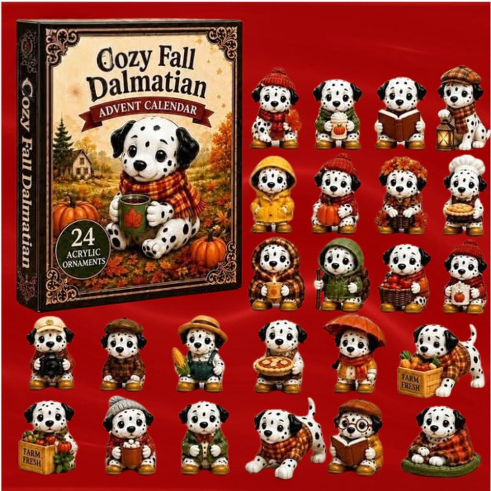 Cozy Fall Dalmatian Advent Calendar 24 Acrylic Christmas Ornaments Gifts For Dog Lovers