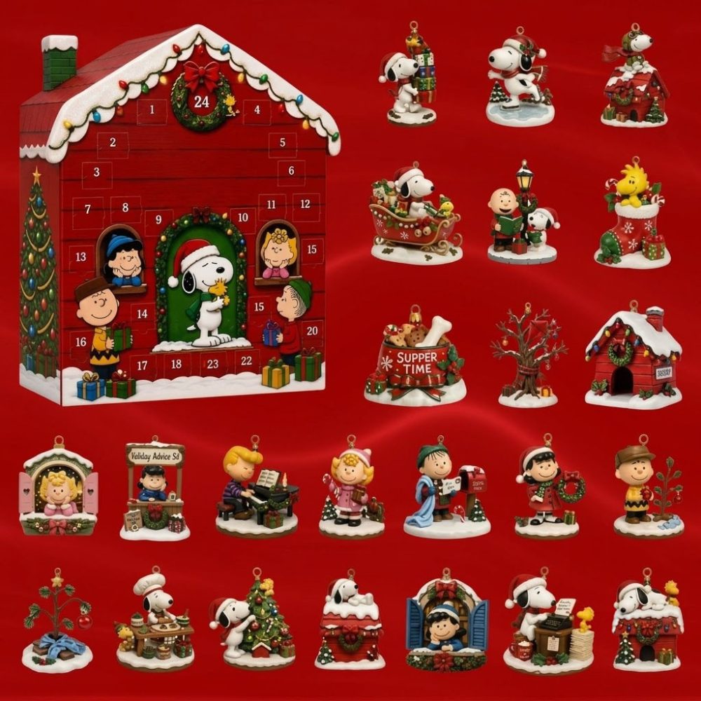Snoopy Friends Christmas Advent Calendar 24 Flat Peanuts Character Tree Ornaments Decor