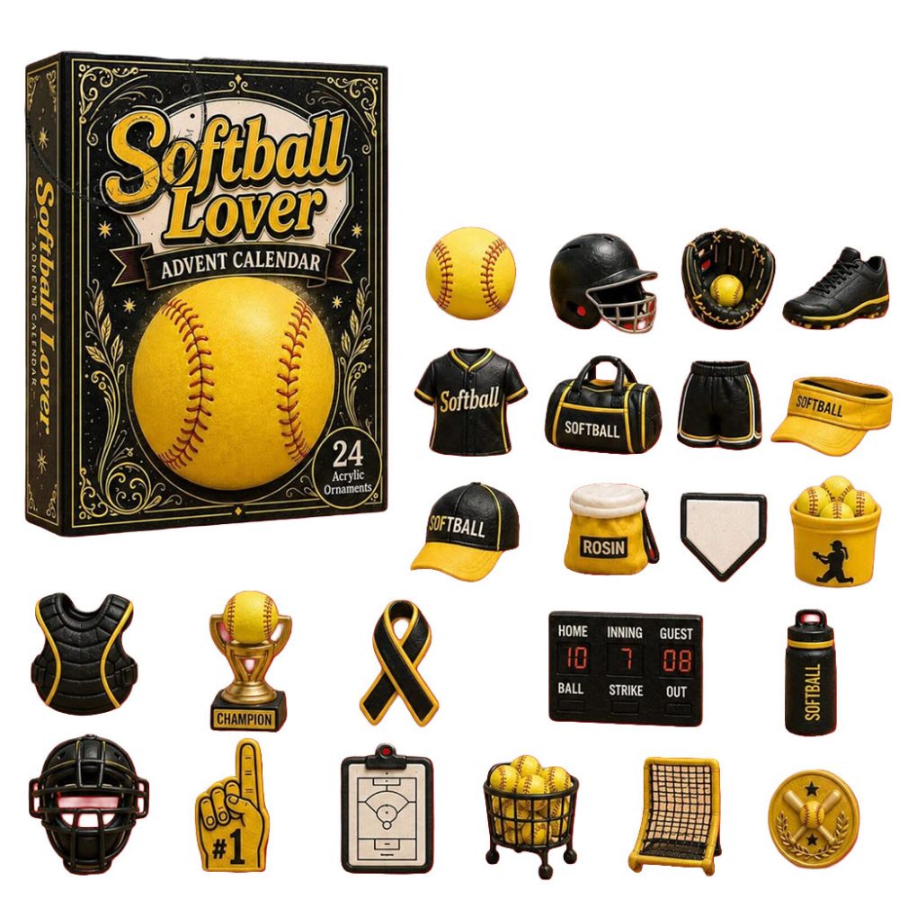 Softball Lover Advent Calendar 24 Flat Acrylic Christmas Tree Ornaments For Softball Players