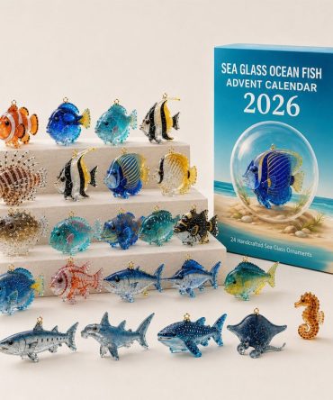 Sea Glass Ocean Fish Advent Calendar 2026 24 Days Christmas Mystery Ornaments Coastal Holiday Gift