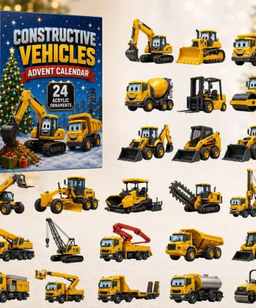 Construction Vehicles Advent Calendar 2026 24-Day Acrylic Ornaments Christmas Countdown Box
