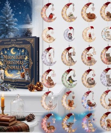 Moonlight Christmas Animals Advent Calendar 2026 24-Day Crescent Moon Animal Xmas Ornaments