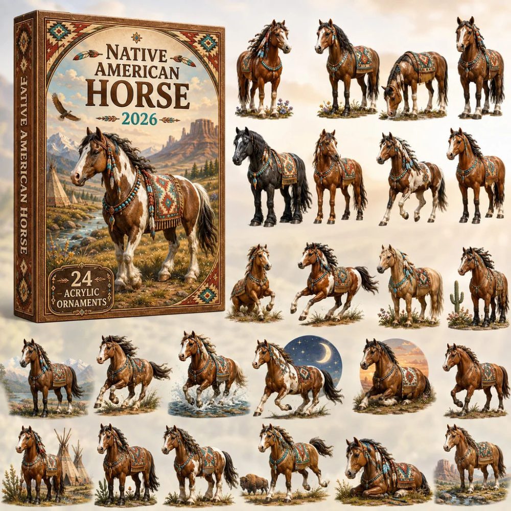 Native American Horse Advent Calendar 2026 24-Day Acrylic Ornaments Christmas Countdown Box
