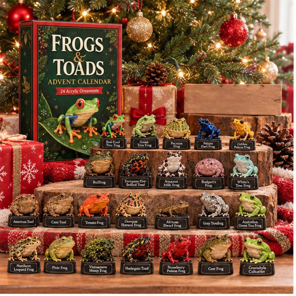 Frogs And Toads Advent Calendar Christmas Ornament Countdown Box Xmas Tree Hanging Decor
