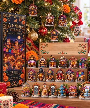 Skull Dia De Muertos Village Advent Calendar Holiday Ornaments Christmas Tree Decorations