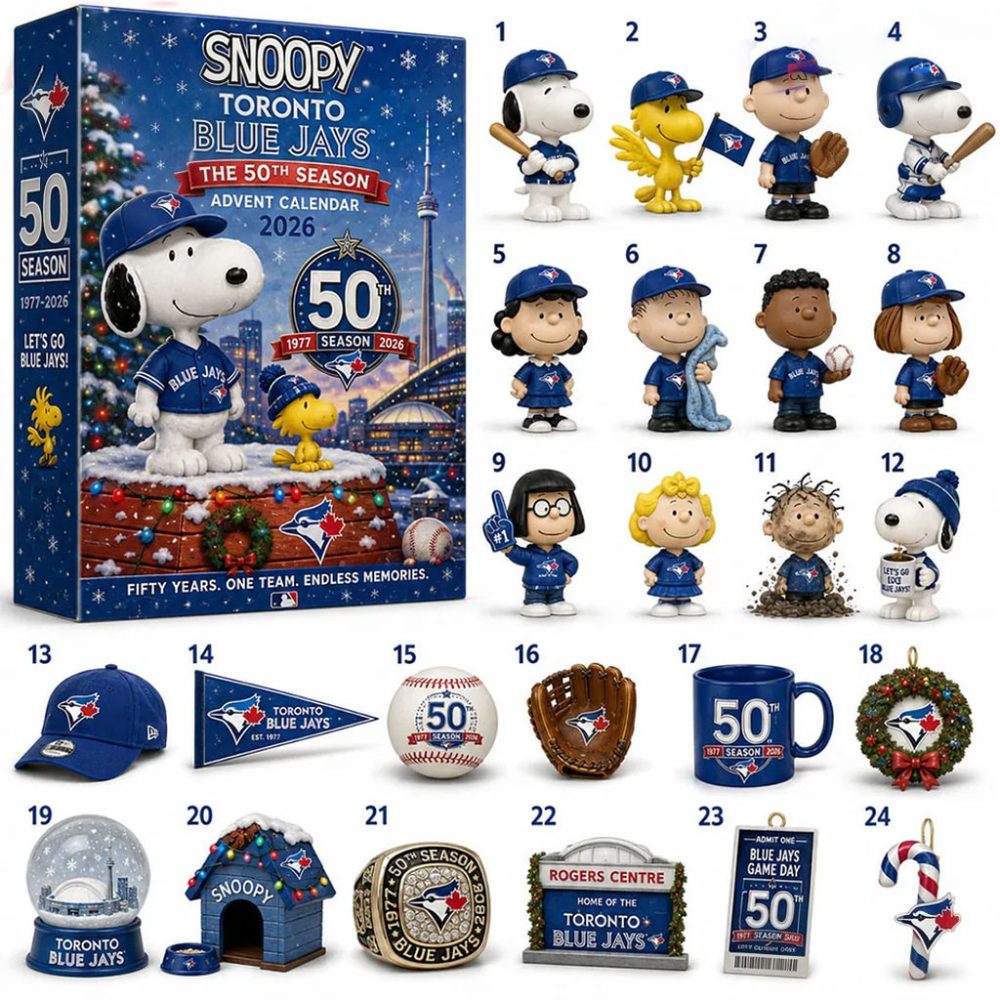 Snoopy X Toronto Blue Jays 50Th Season Advent Calendar Christmas Ornaments Blue Jays Merch