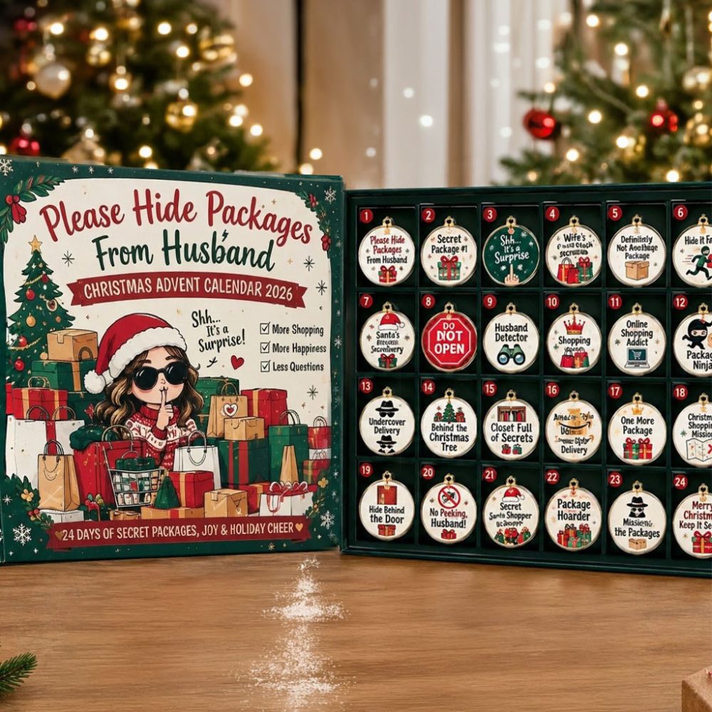 Please Hide Packages From Husband Advent Calendar 2026 Christmas Ornaments Countdown Box