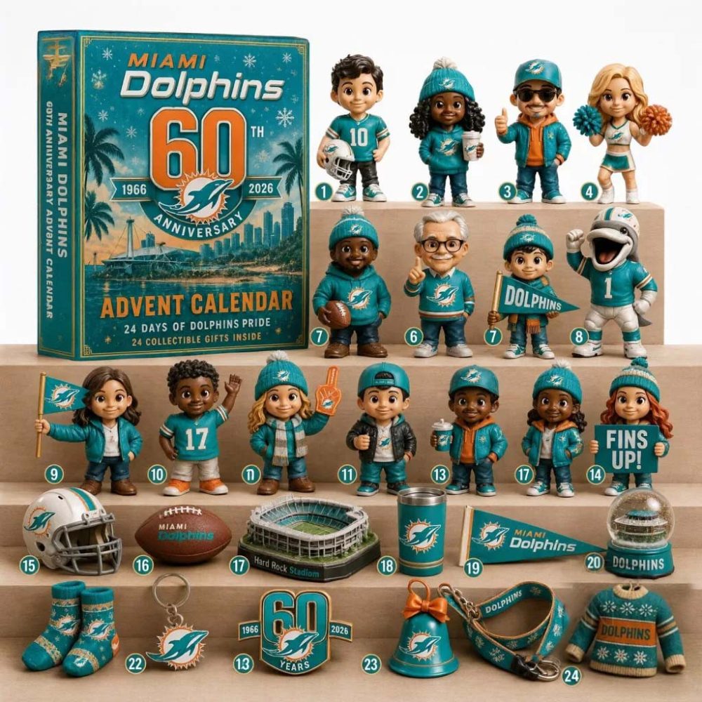 Miami Dolphins 60Th Anniversary 2026 Advent Calendar Christmas Ornaments Miami Football Merch