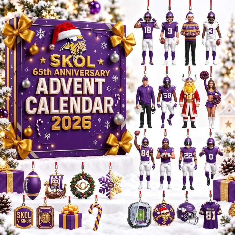 Minnesota Vikings 65Th Anniversary Advent Calendar 2026 Christmas Ornaments Mn Vikings Merch