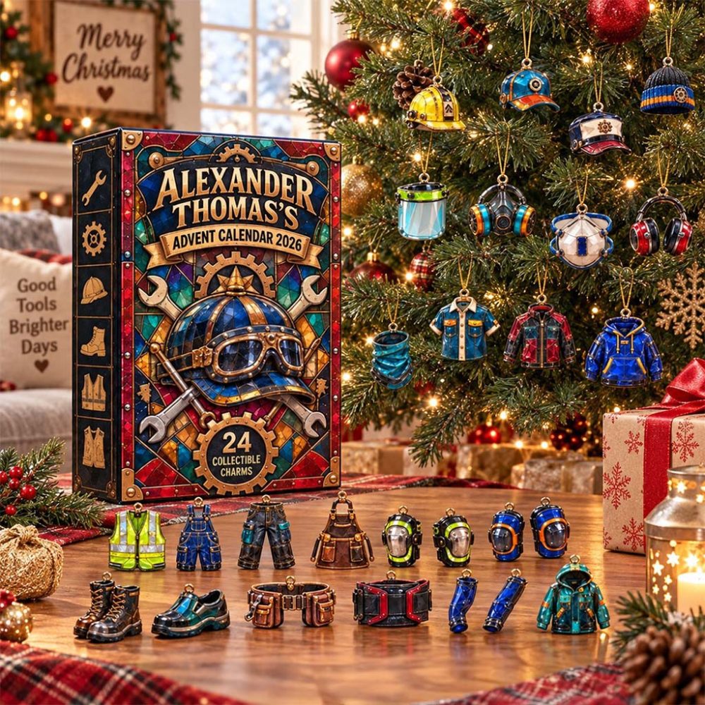 Custom Name Garage Core Advent Calendar 24 Days Of Christmas Ornaments Gift For Husband