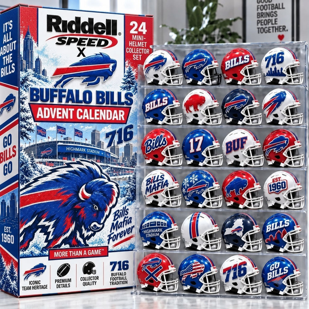 Buffalo Bills Merch Advent Calendar 2026 24 Mini-Helmet Collector Set Countdown Fan Gift, 3D Acrylic Collectibles