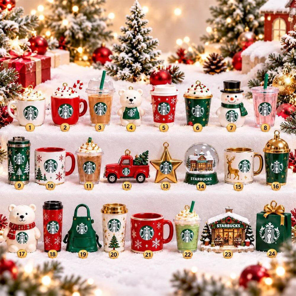 Starbucks Merch Advent Calendar 24 Days Of Coffee Magic Countdown Christmas Gift, 3D Acrylic Collectibles