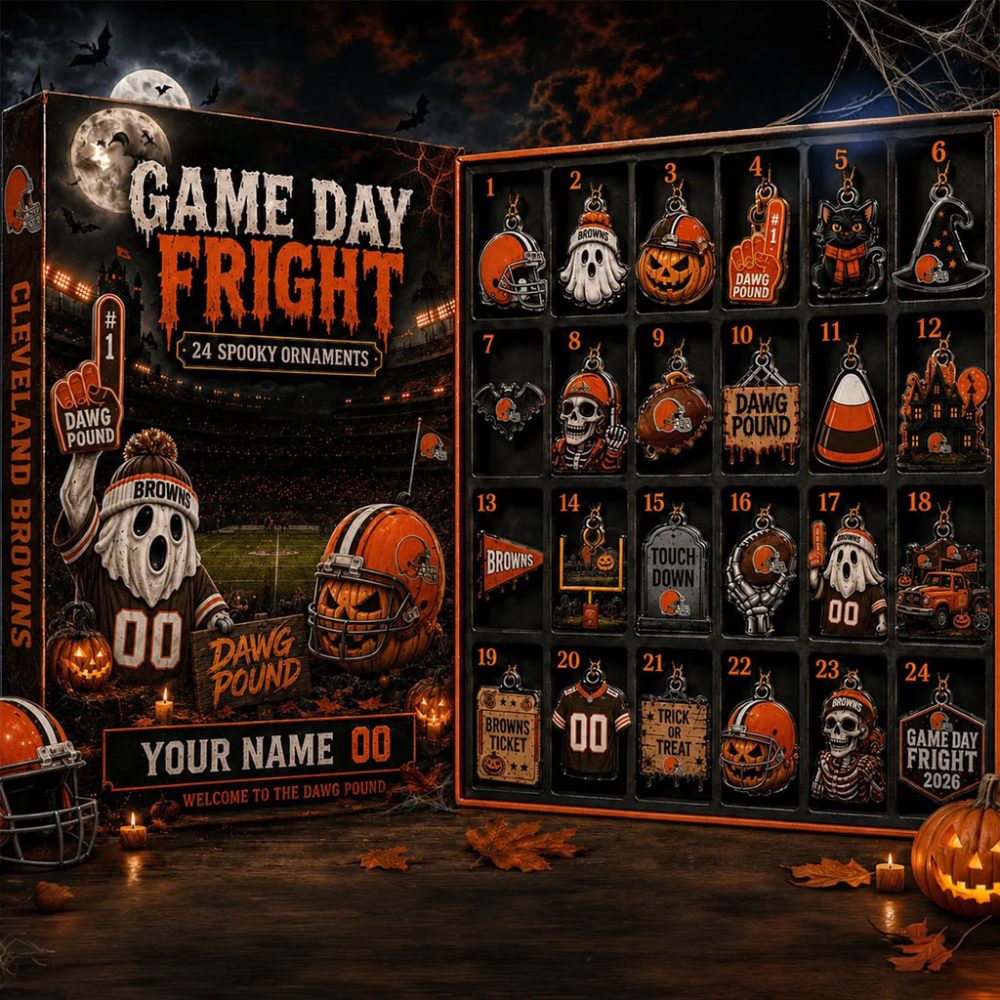 Custom Cleveland Browns Game Day Fright Halloween Advent Calendar Spooky Ornaments Fan Gifts