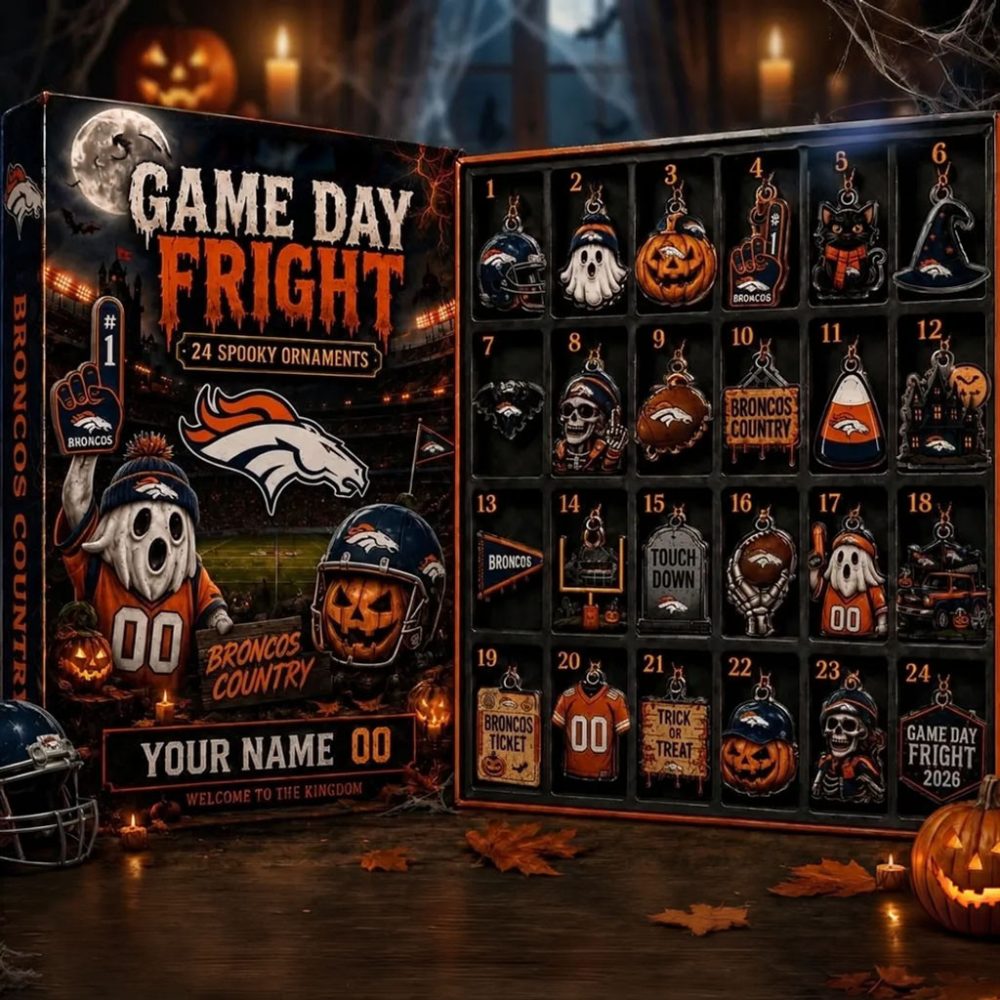 Custom Denver Broncos Game Day Fright Halloween Advent Calendar 24 Spooky Ornaments Fan Decor