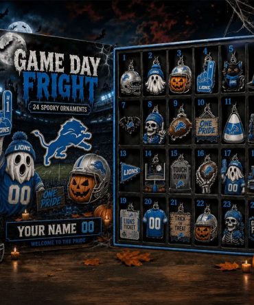 Custom Detroit Lions Game Day Fright Halloween Advent Calendar 24 Spooky Ornaments Fan Merch
