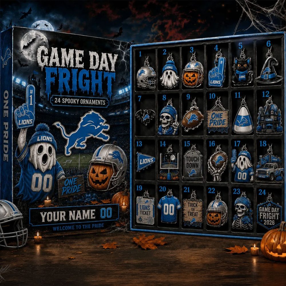 Custom Detroit Lions Game Day Fright Halloween Advent Calendar 24 Spooky Ornaments Fan Merch