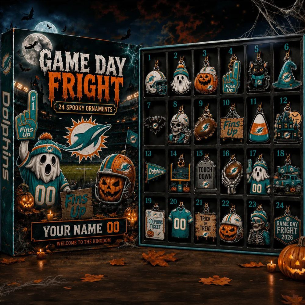 Personalized Miami Dolphins Game Day Fright Halloween Advent Calendar 24 Spooky Ornaments