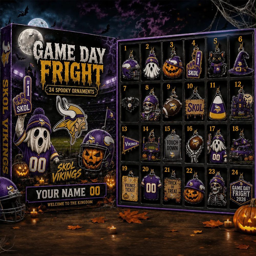Personalized Minnesota Vikings Game Day Fright Halloween Advent Calendar Spooky Ornaments Gifts