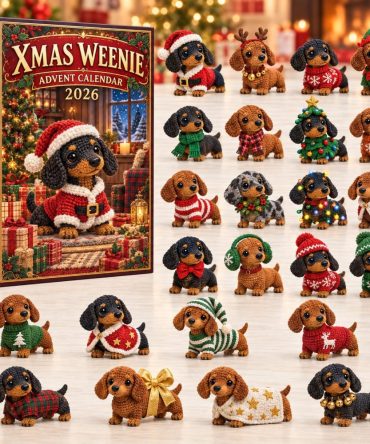 Xmas Weenie Dog Advent Calendar 2026 24 Days Crochet Countdown Gifts For Kids, 3D Acrylic Collectibles