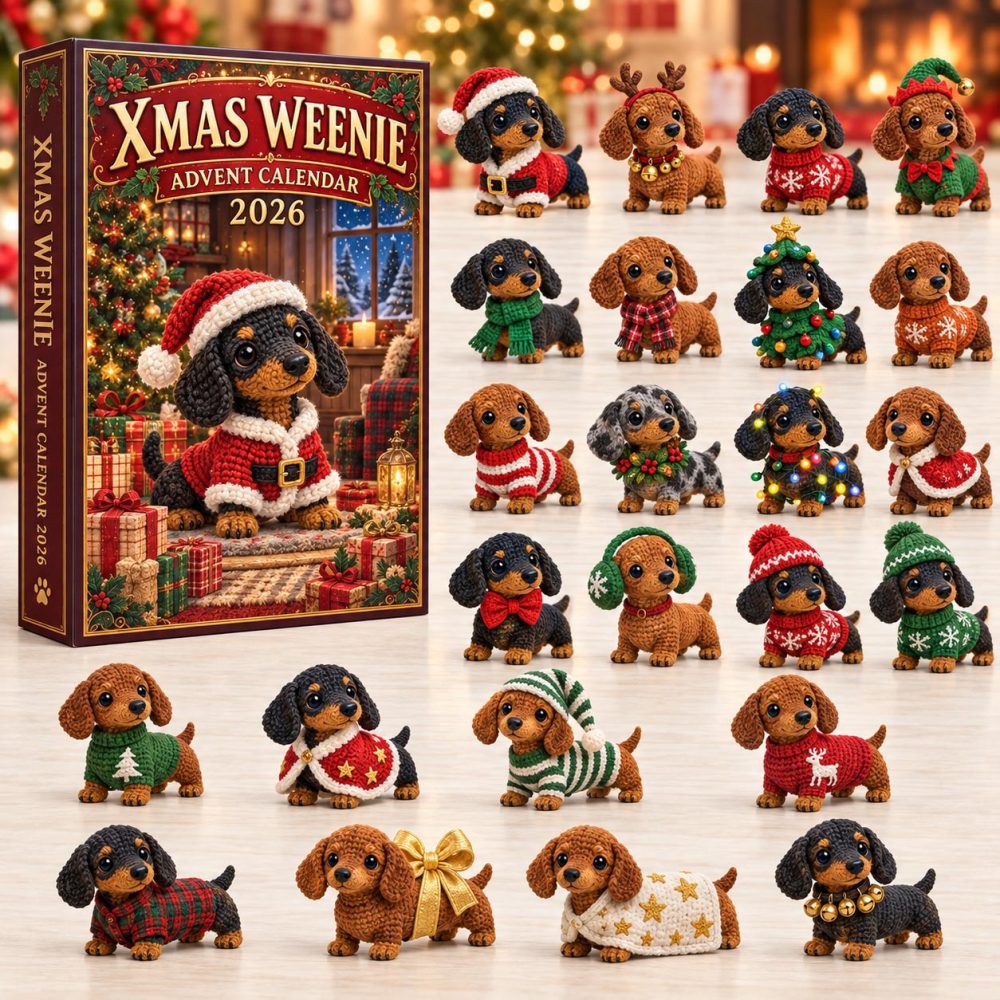 Xmas Weenie Dog Advent Calendar 2026 24 Days Crochet Countdown Gifts For Kids, 3D Acrylic Collectibles