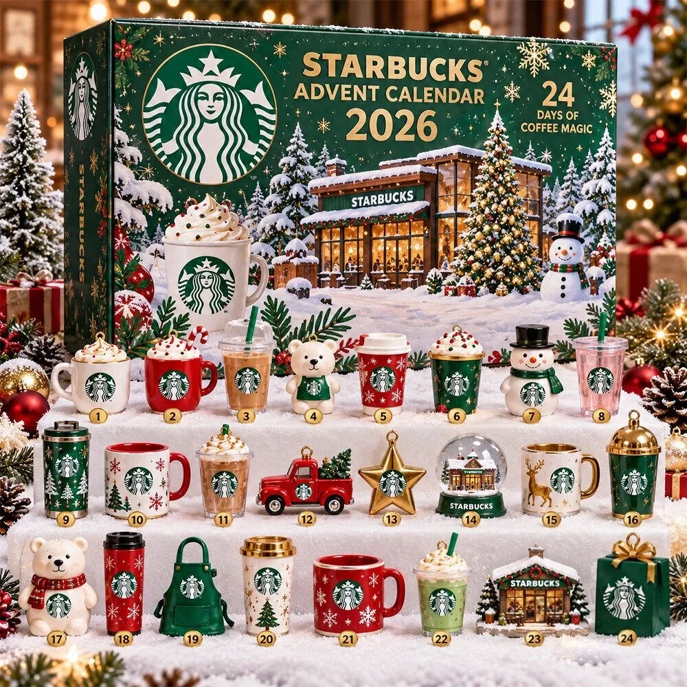 Starbucks 2026 Advent Calendar 24 Days Of Coffee Collectibles Xmas Countdown Gifts For Coffee Lover, 3D Acrylic Collectibles
