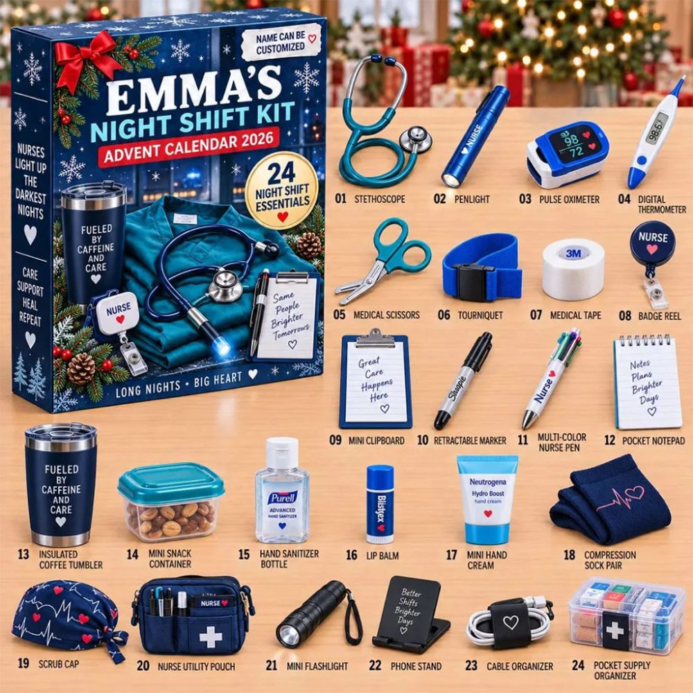 Custom Name Night Shift Kit Essentials Advent Calendar 2026 Christmas Ornament Gift For Nurse