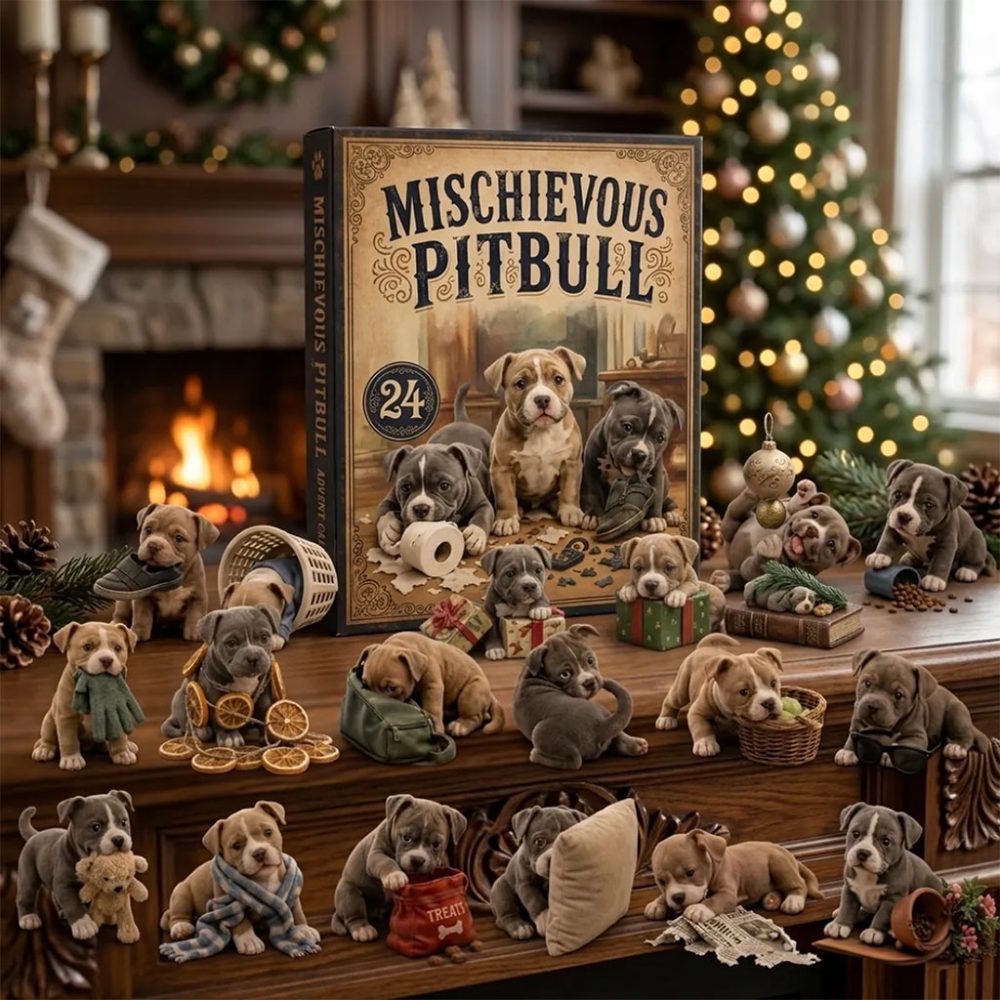 Mischievous Pitbull Puppy Advent Calendar Cute Dog Christmas Ornaments Gift For Pitbull Fans
