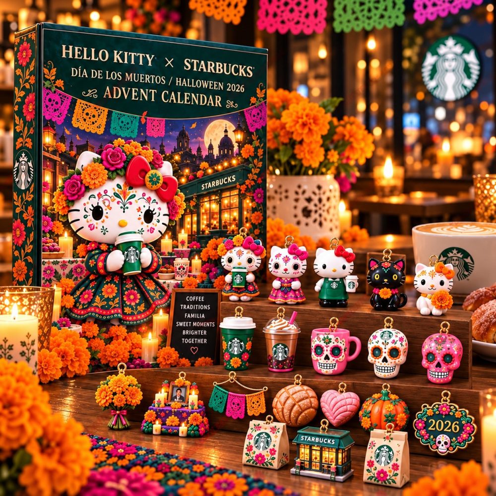 Hello Kitty X Starbucks Dia De Los Muertos Calendar 2026 Halloween Gift For Her, 3D Acrylic Collectibles