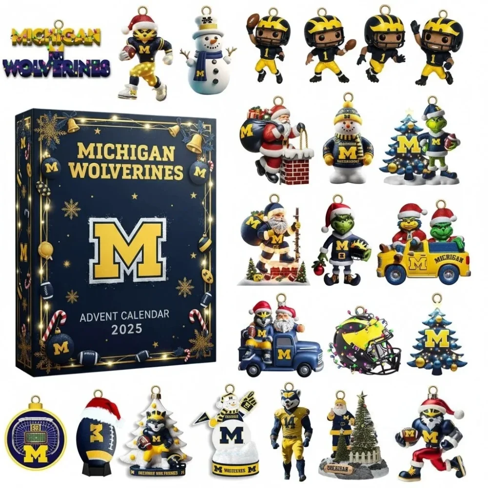 Michigan Wolverines 24 Day Advent Calendar Xmas Countdown Christmas Gifts For Fans, 3D Acrylic Collectibles