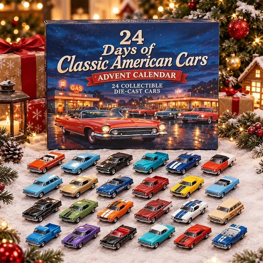 24 Days Of Classic American Cars Advent Calendar 2026 Christmas Countdown Gift Ideas, 3D Acrylic Collectibles