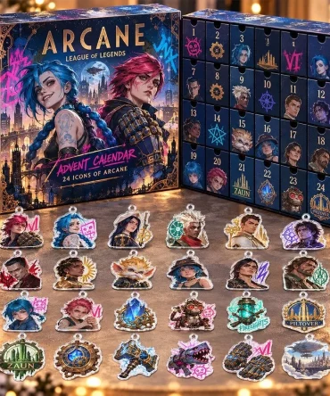 Arcane League Of Legends 24 Icons Christmas Advent Calendar Xmas Countdown Gifts For Lol Lovers, 3D Acrylic Collectibles