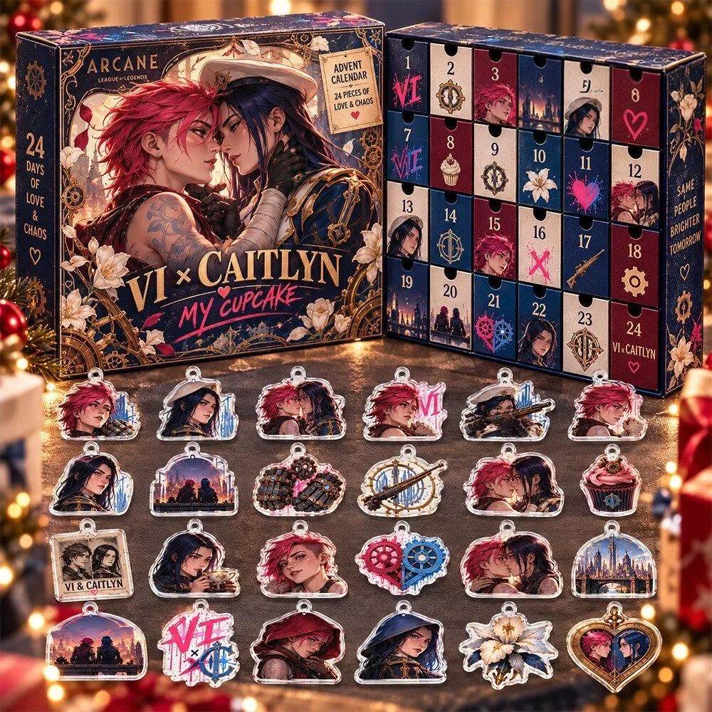 Arcane Vi Caitlyn My Cupcake 24 Love Chaos Pieces Advent Calendar Christmas Coutdown Lol Fan Gift, 3D Acrylic Collectibles