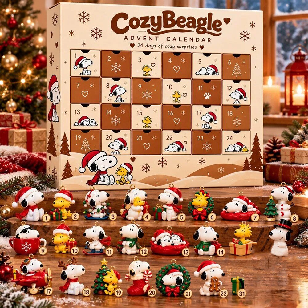 Cozy Beagle Snoopy Christmas Advent Calendar 2026 24 Day Holiday Countdown Xmas Gifts, 3D Acrylic Collectibles