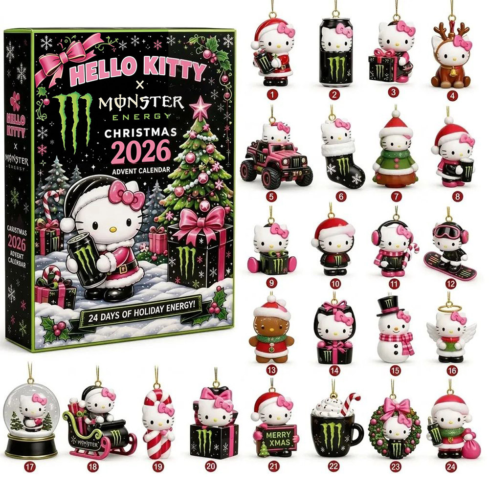 Hello Kitty X Monster Energy Christmas Advent Calendar 2026 24 Days Holiday Countdown Her Gift, 3D Acrylic Collectibles