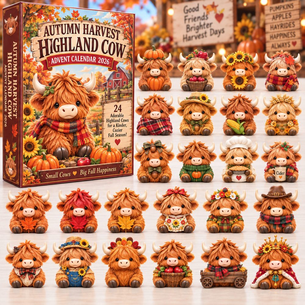Autumn Harvest Highland Cow Advent Calendar 2026 24 Ornaments Christmas Gift For Farmer, 3D Acrylic Collectibles
